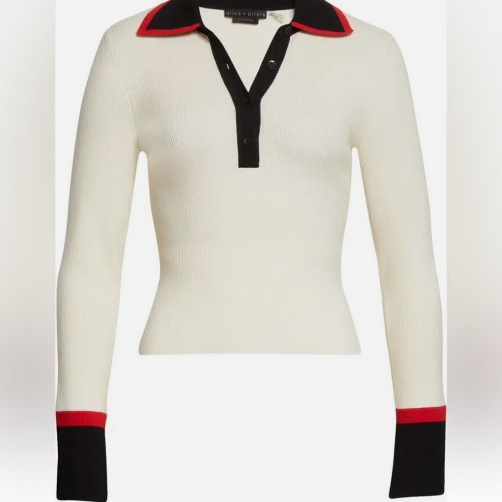 Alice + Olivia Pia Ribbed Knit Polo Sweater Size XS - Picture 2 of 4